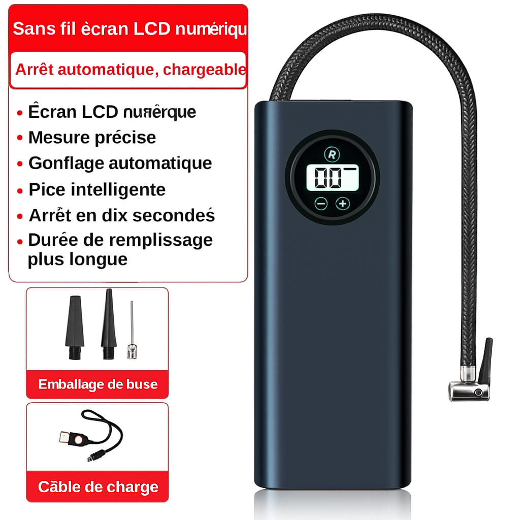 🚗 Gonfleur de pneus électrique portatif – Gonflez vos pneus en quelques minutes !