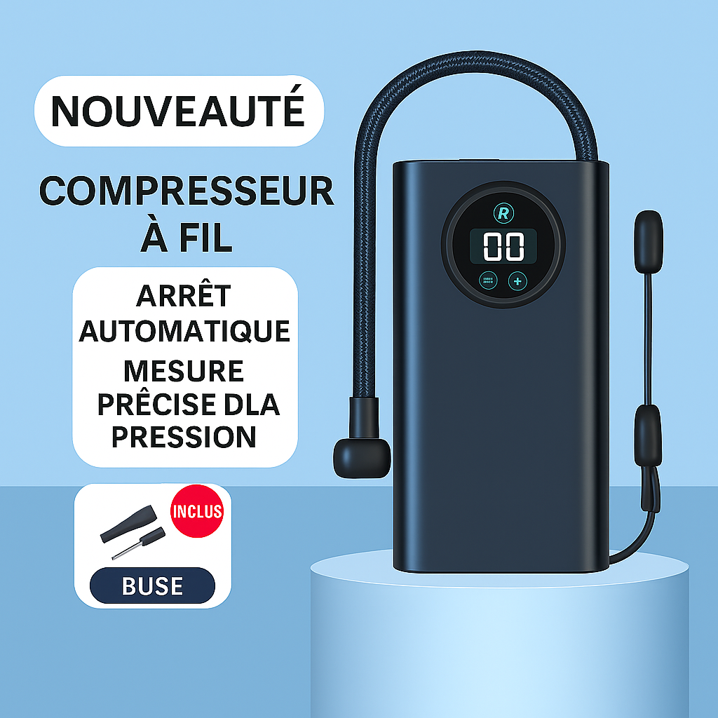 🚗 Gonfleur de pneus électrique portatif – Gonflez vos pneus en quelques minutes !