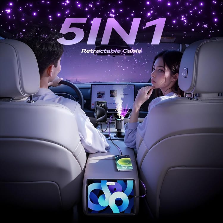 Chargeur Intelligent 5-en-1 : Parfume, Recharge et Illumine Votre Voiture